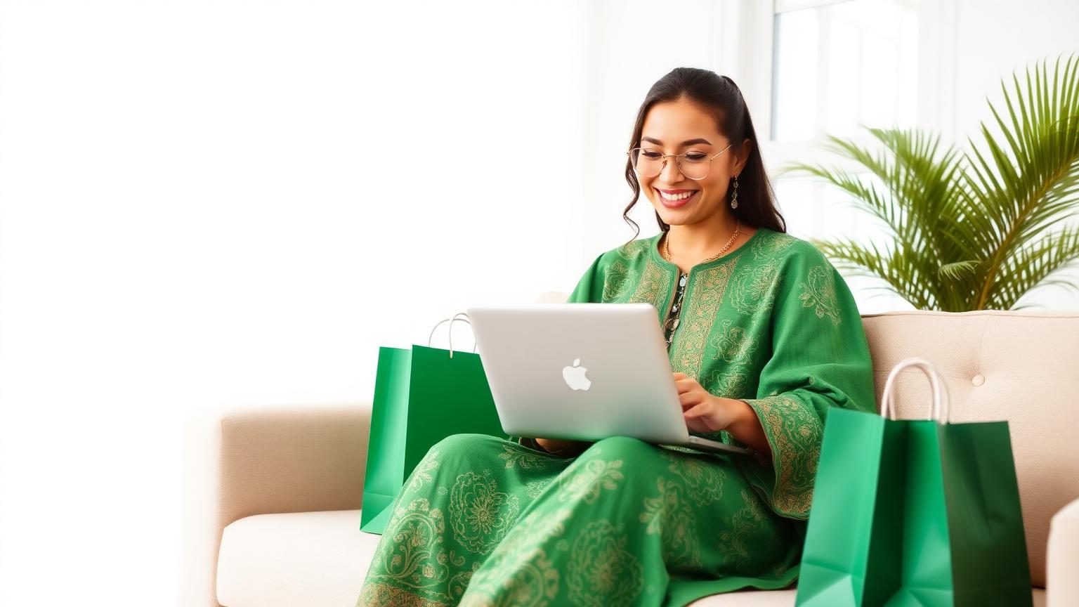 Cliente marocaine faisant ses achats en ligne